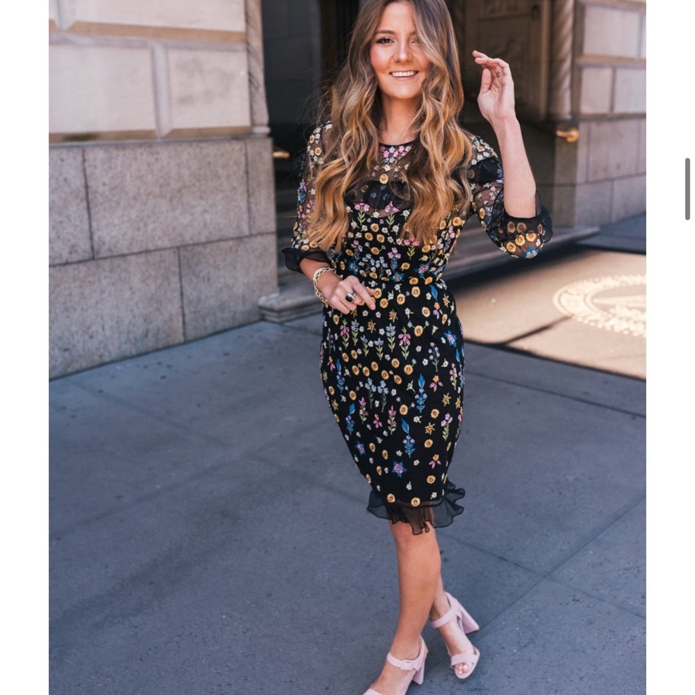 Needle & Thread Multicolor Embroidered Long Sleeve Dress